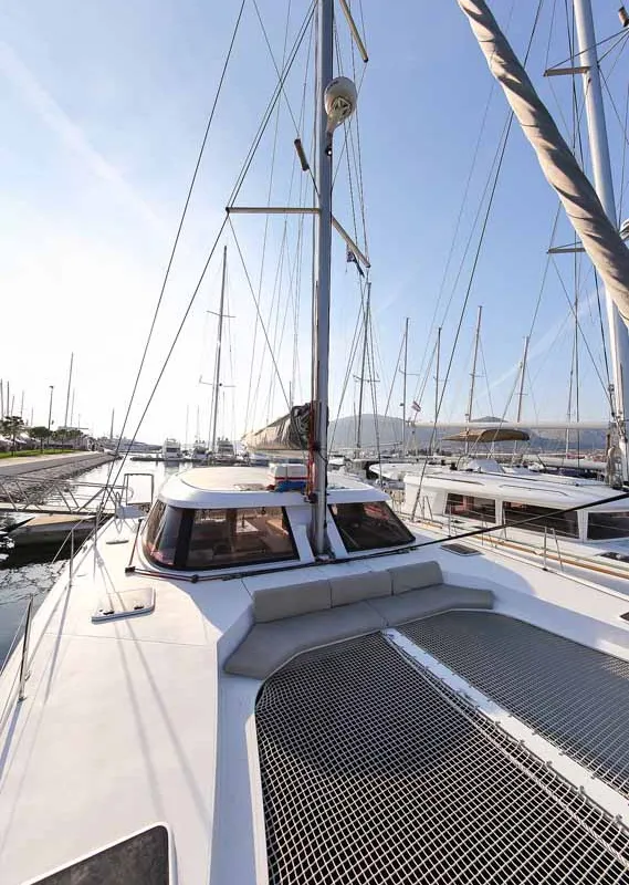 Deck of Rosa, a Nautitech 40 Open catamaran at Grad Trogir, Croatia