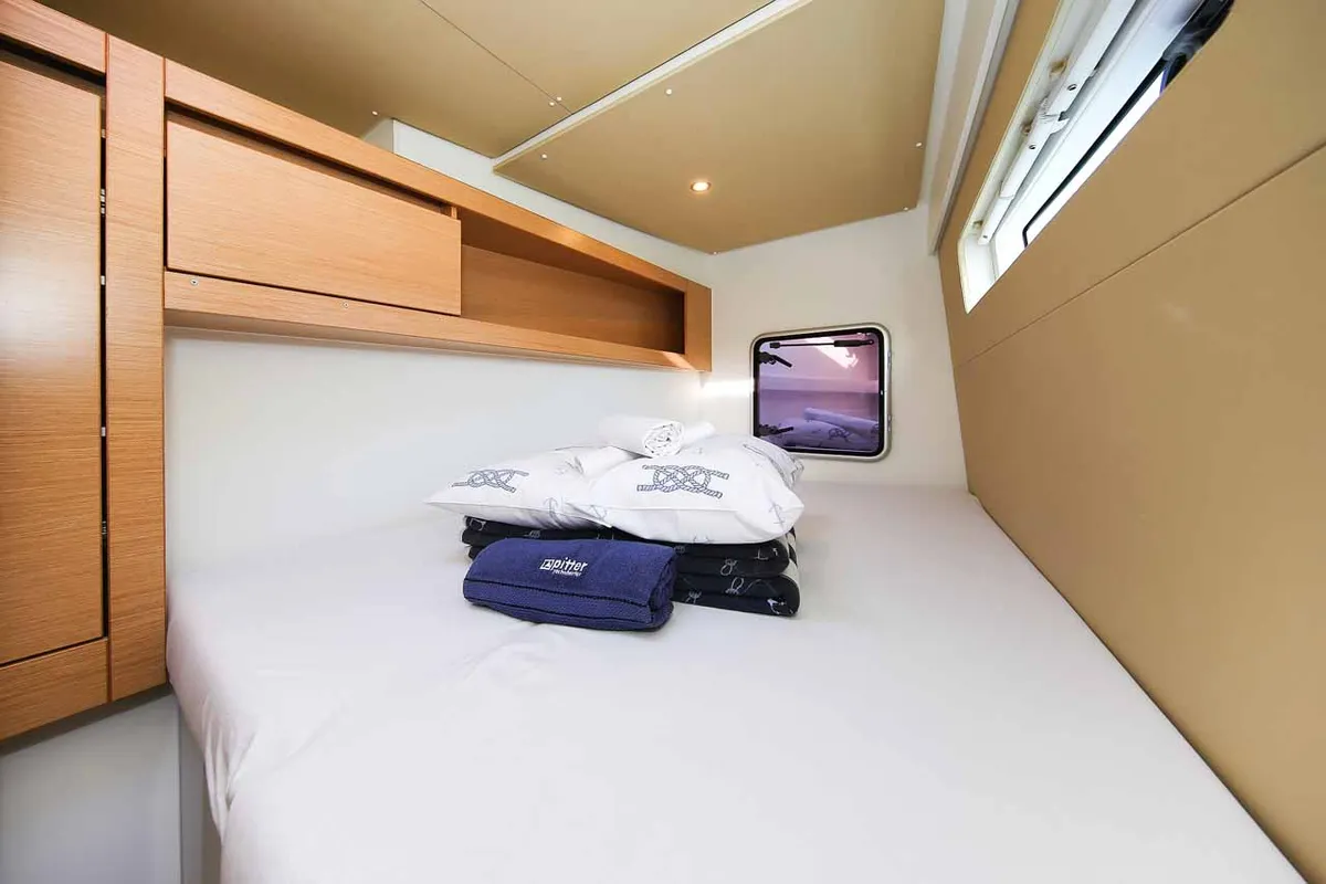 Cabin on Rosa, a Nautitech 40 Open catamaran at Grad Trogir, Croatia