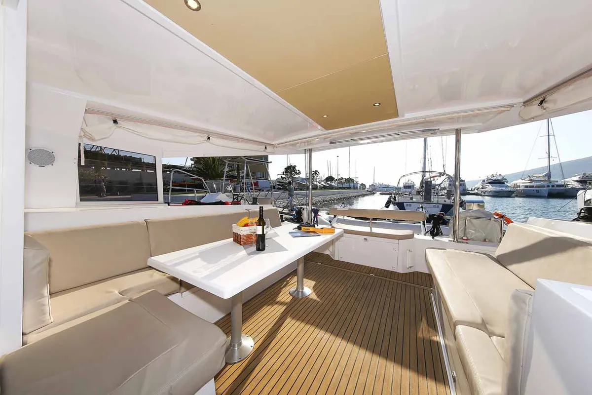 Salon of Rosa, a Nautitech 40 Open catamaran at Grad Trogir, Croatia