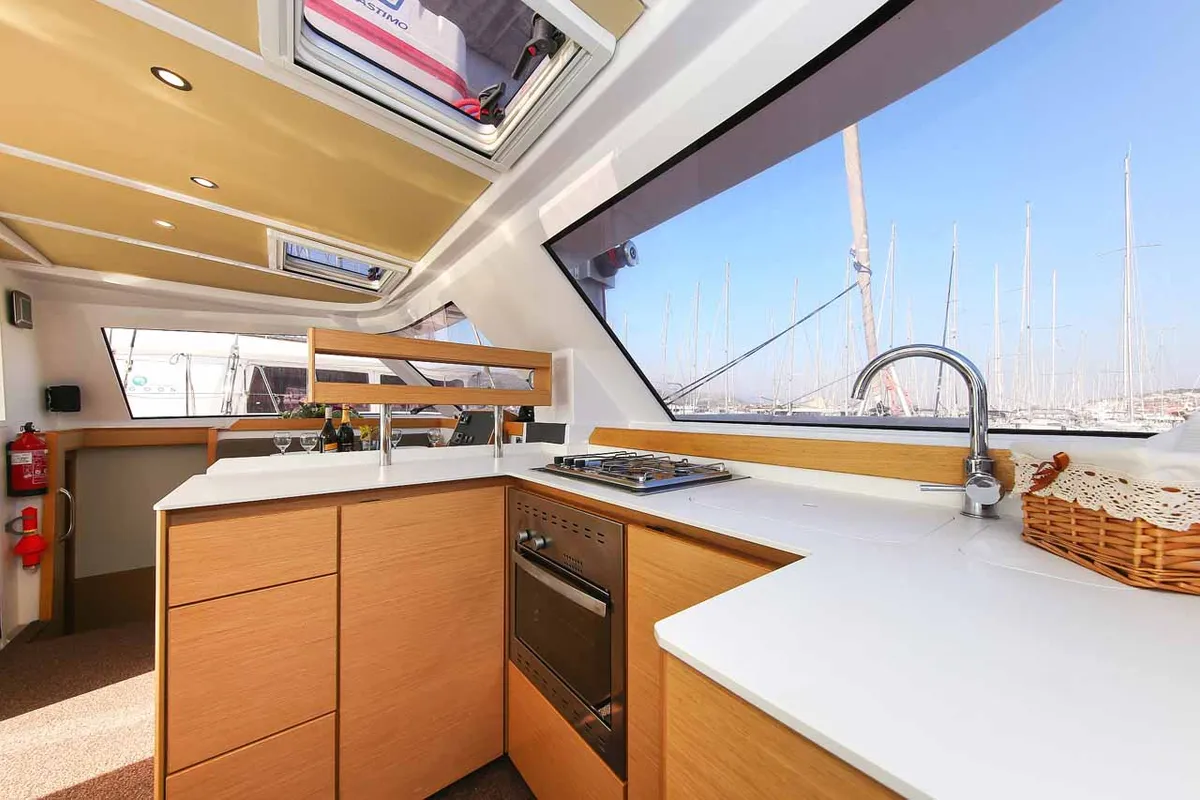 Galley of Rosa, a Nautitech 40 Open catamaran at Grad Trogir, Croatia