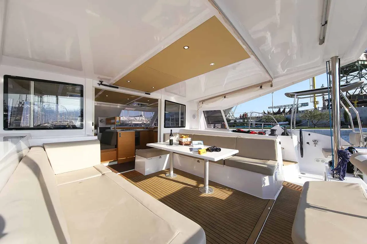 Salon of Rosa, a Nautitech 40 Open catamaran at Grad Trogir, Croatia