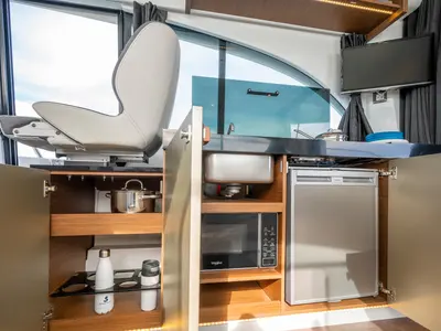 Galley of ELA, a Beneteau Antares 11 OB motorboat at Grad Pula, Croatia