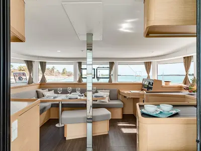 Salon of Copernicus, a Lagoon 42 catamaran at Olbia, Italy