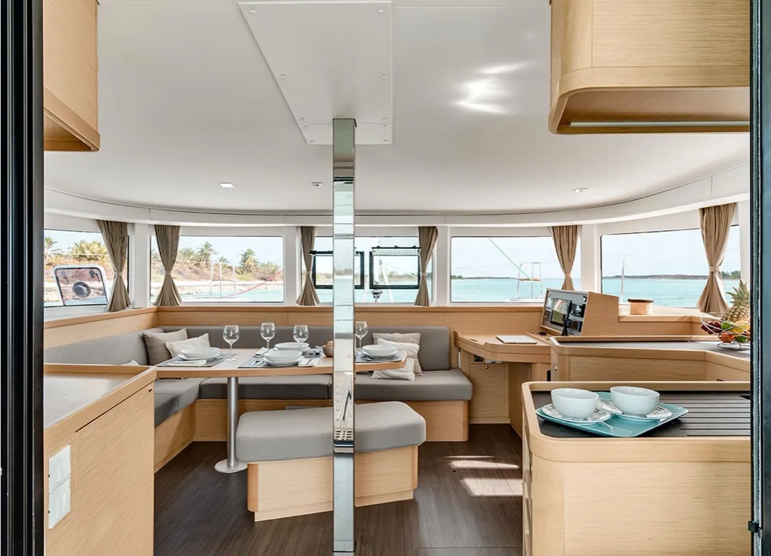 Salon of Copernicus, a Lagoon 42 catamaran at Olbia, Italy