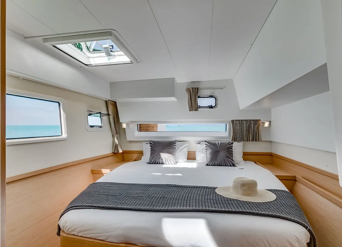 Cabin on Copernicus, a Lagoon 42 catamaran at Olbia, Italy