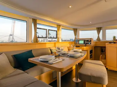 Salon of Copernicus, a Lagoon 42 catamaran at Olbia, Italy