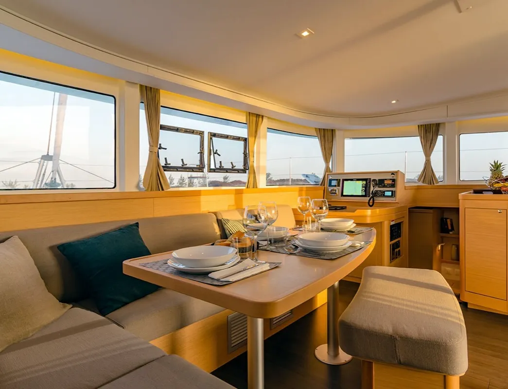 Salon of Copernicus, a Lagoon 42 catamaran at Olbia, Italy