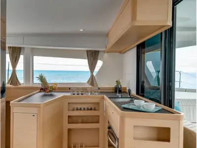 Galley of Copernicus, a Lagoon 42 catamaran at Olbia, Italy