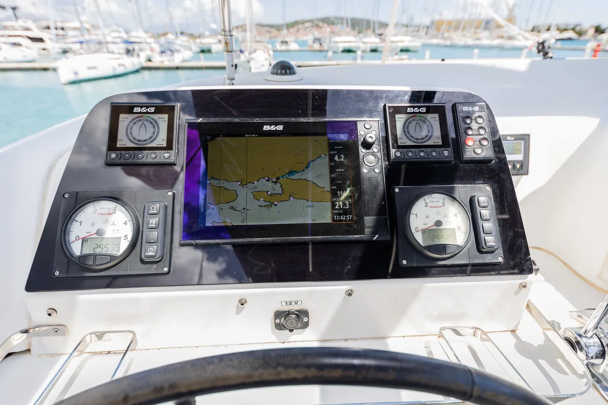 Cockpit of Edita, a Lagoon 42 catamaran at Seget Donji, Croatia