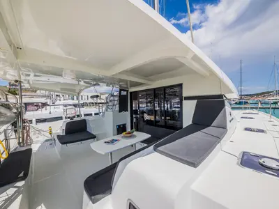 Deck of Edita, a Lagoon 42 catamaran at Seget Donji, Croatia
