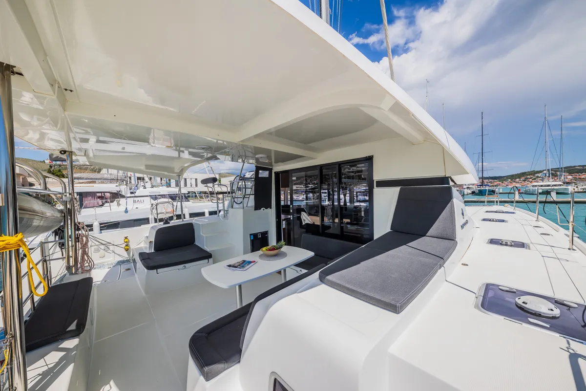 Deck of Edita, a Lagoon 42 catamaran at Seget Donji, Croatia