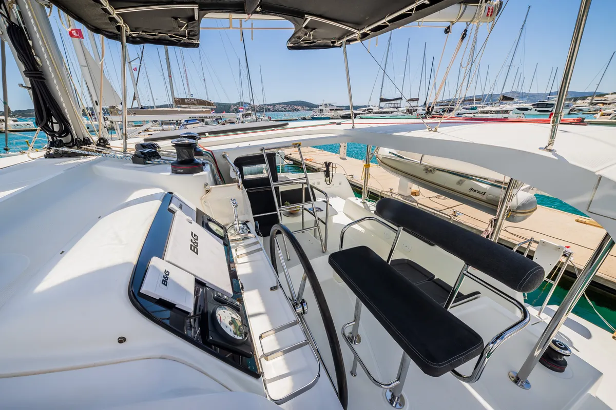 Cockpit of Edita, a Lagoon 42 catamaran at Seget Donji, Croatia