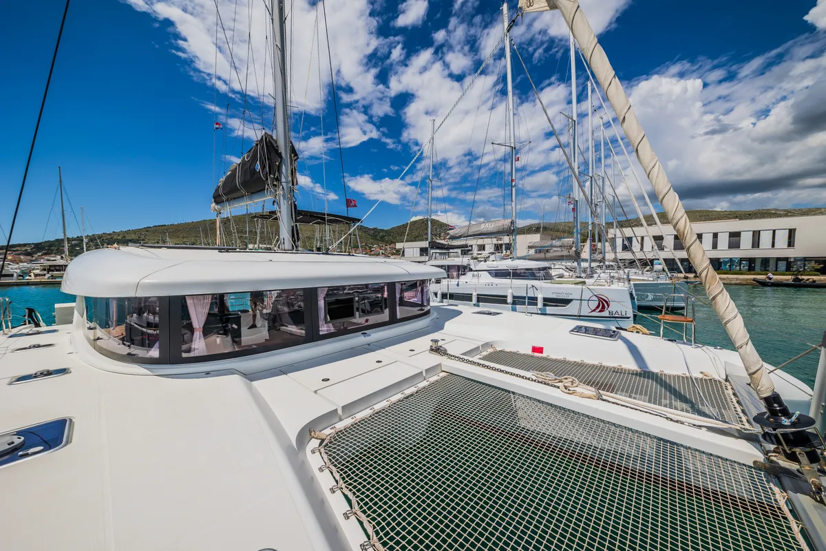 Deck of Edita, a Lagoon 42 catamaran at Seget Donji, Croatia