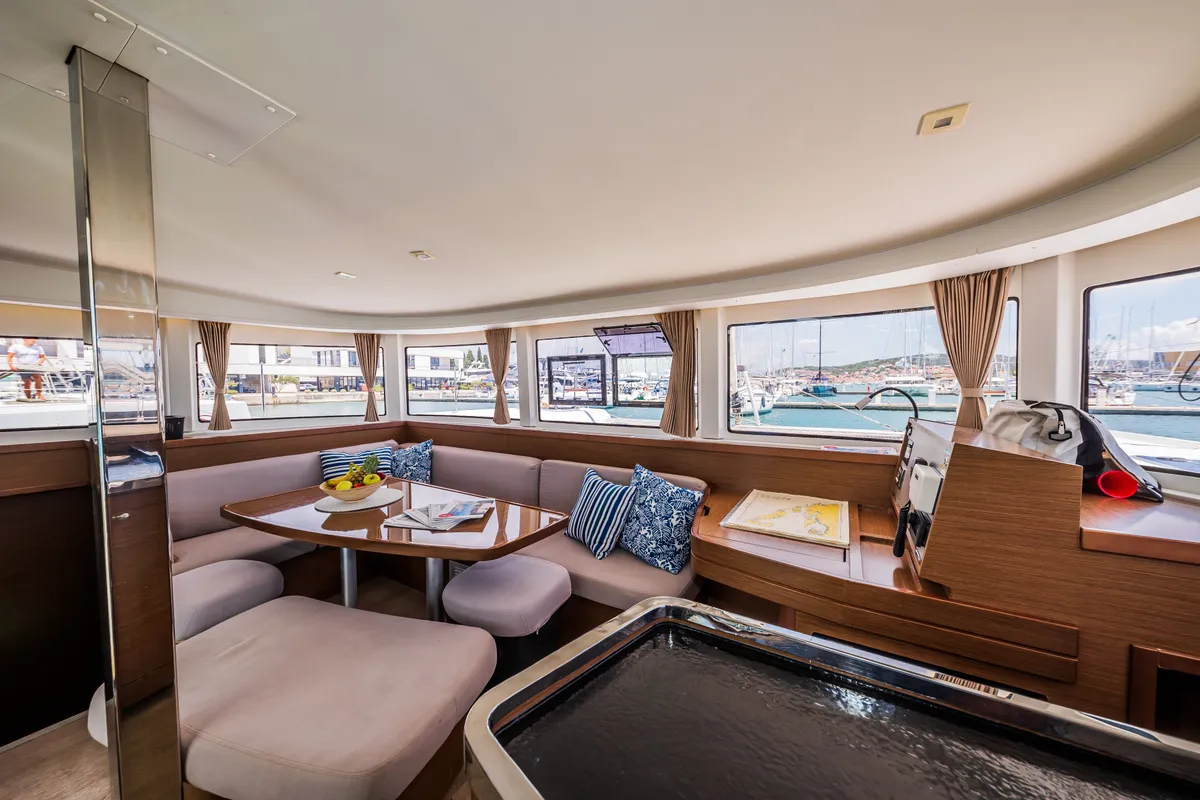 Salon of Edita, a Lagoon 42 catamaran at Seget Donji, Croatia