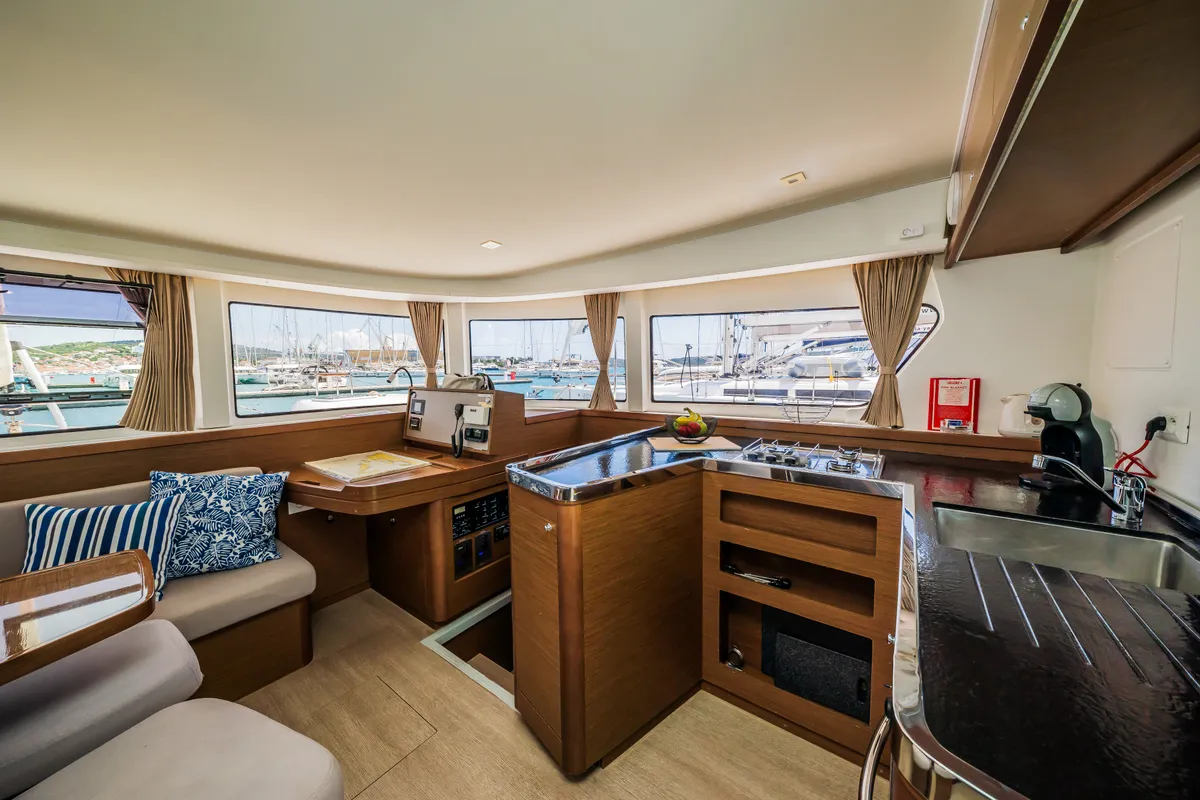 Salon of Edita, a Lagoon 42 catamaran at Seget Donji, Croatia