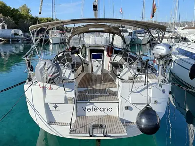 Cockpit of Veterano, a Jeanneau Sun Odyssey 409 sailboat at Barth, Germany