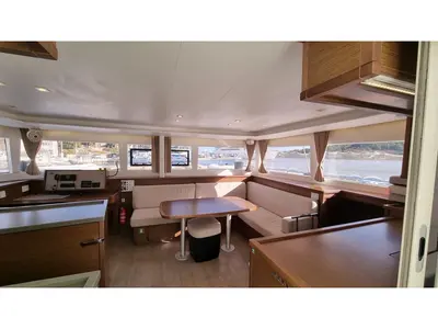Salon of Carmela, a Lagoon 450 Fly catamaran at Sant Antoni de Portmany, Spain