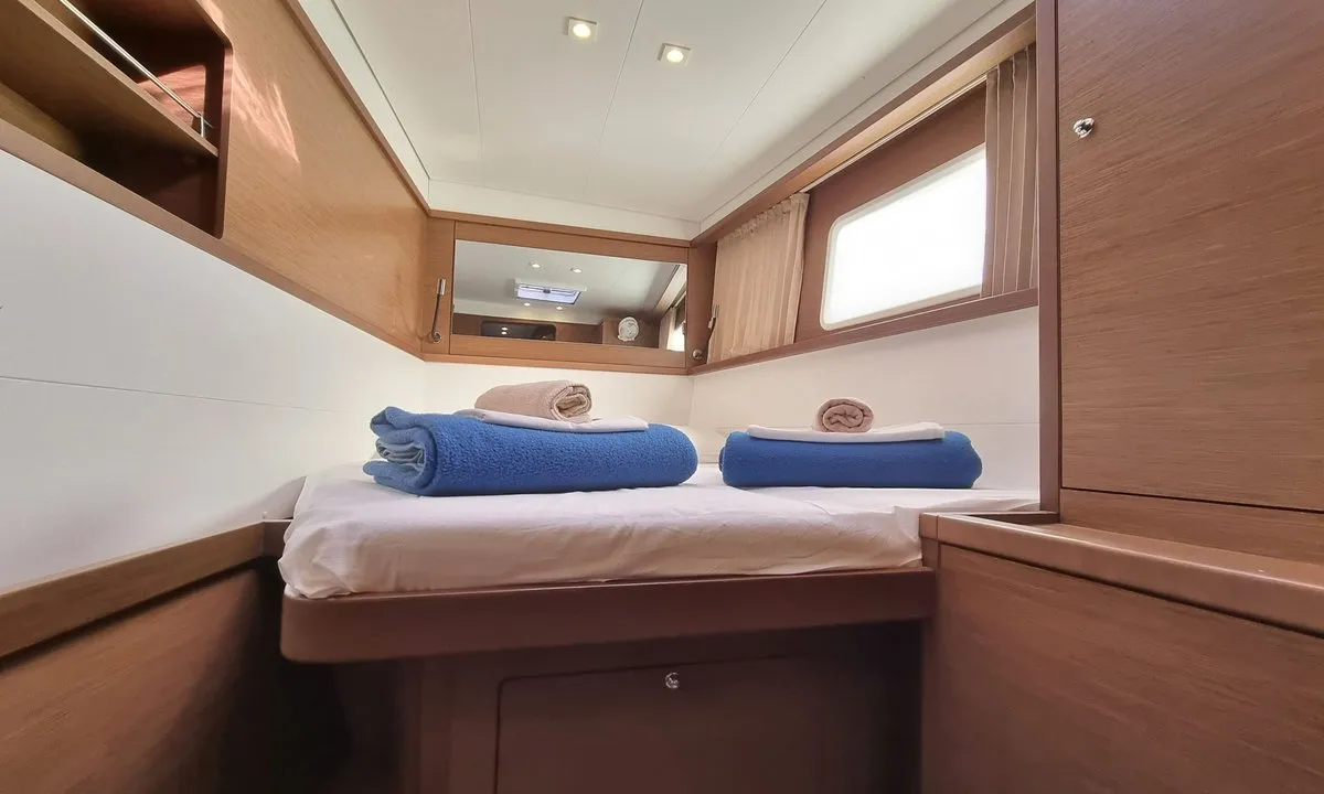 Cabin on Carmela, a Lagoon 450 Fly catamaran at Sant Antoni de Portmany, Spain