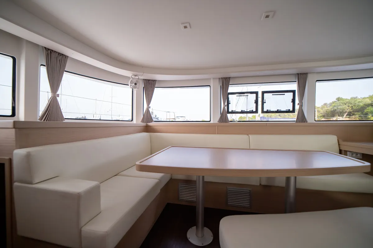 Salon of Cassatina, a Lagoon 42 catamaran at Olbia, Italy