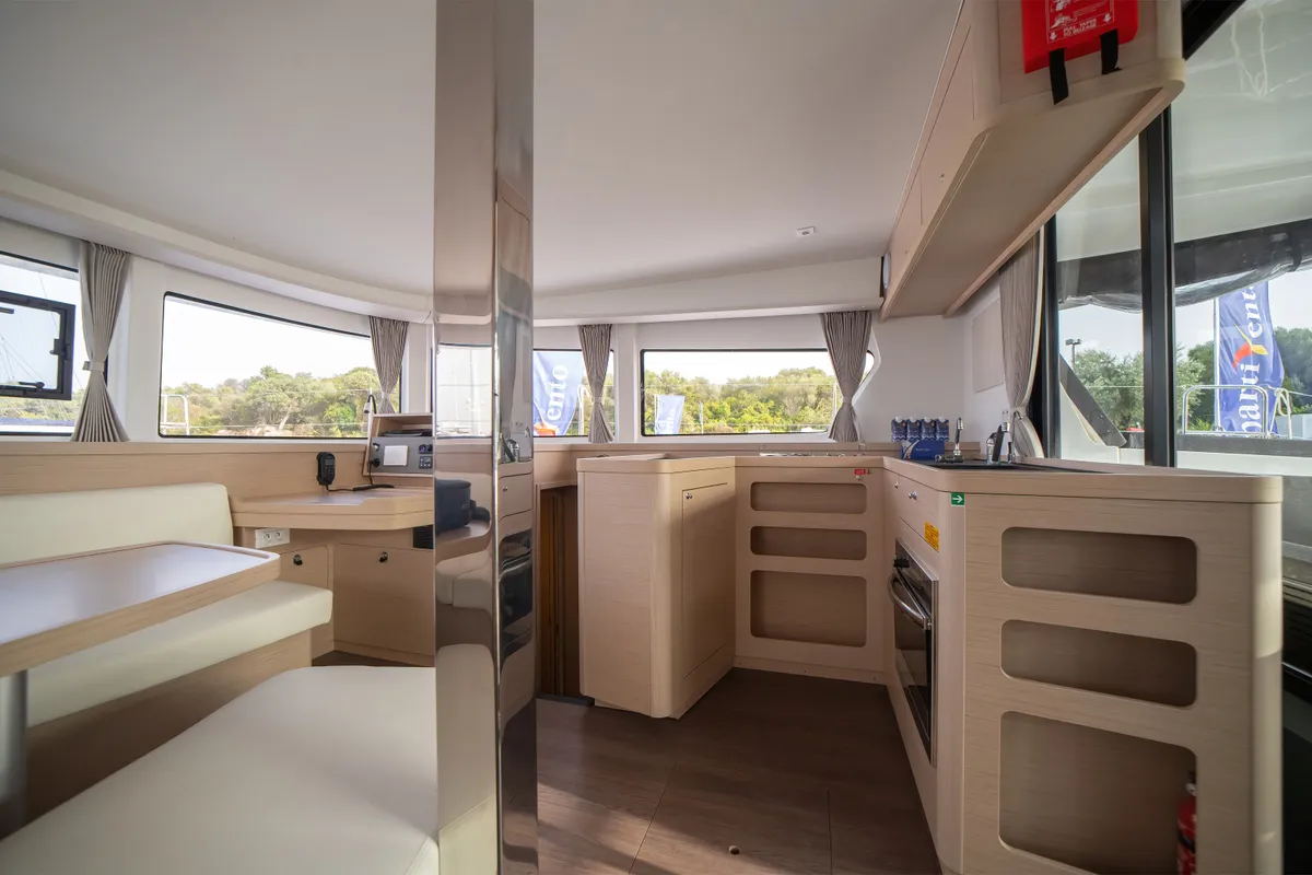 Salon of Cassatina, a Lagoon 42 catamaran at Olbia, Italy