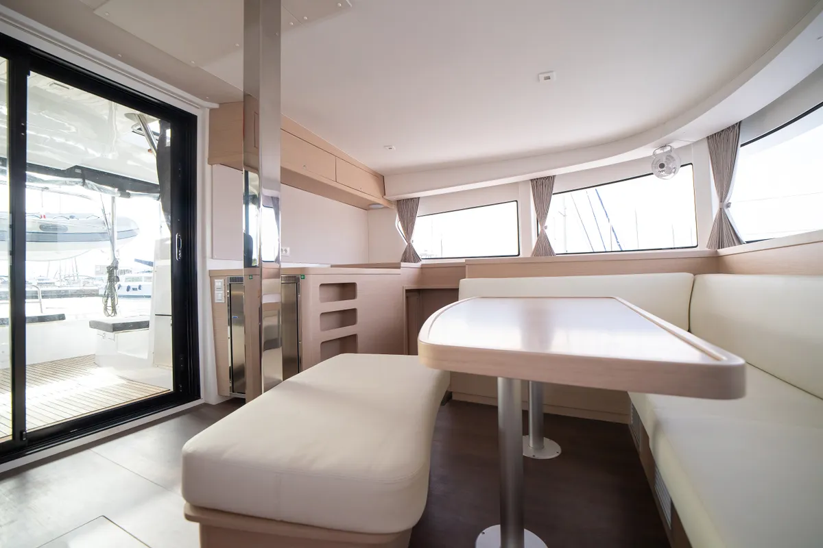 Salon of Cassatina, a Lagoon 42 catamaran at Olbia, Italy