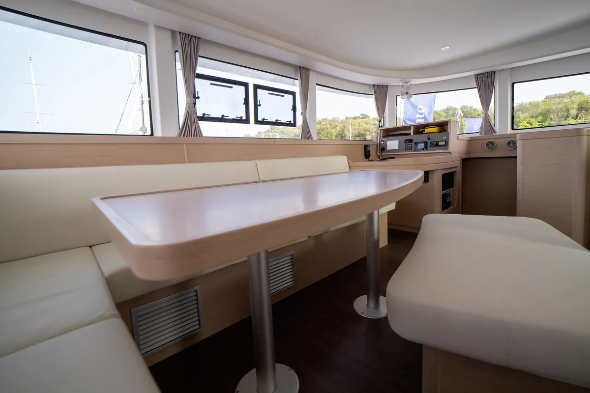 Salon of Cassatina, a Lagoon 42 catamaran at Olbia, Italy