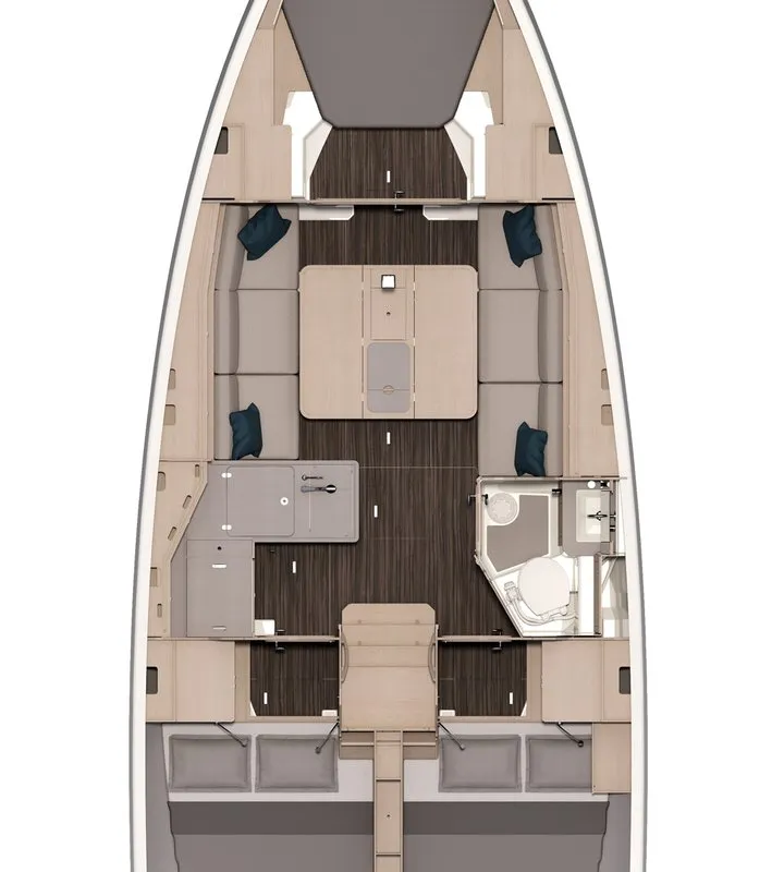 Floor plan of Helios III, a Dufour 37 sailboat at Marseille, France