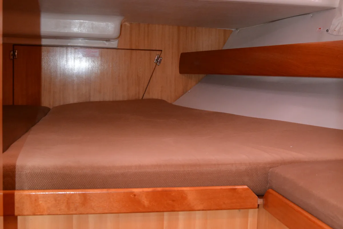 Cabin on Chronos, a Bavaria 46 sailboat at Port of Avdira, Greece