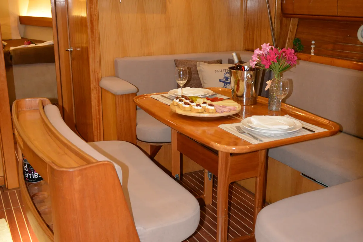 Salon of Chronos, a Bavaria 46 sailboat at Port of Avdira, Greece