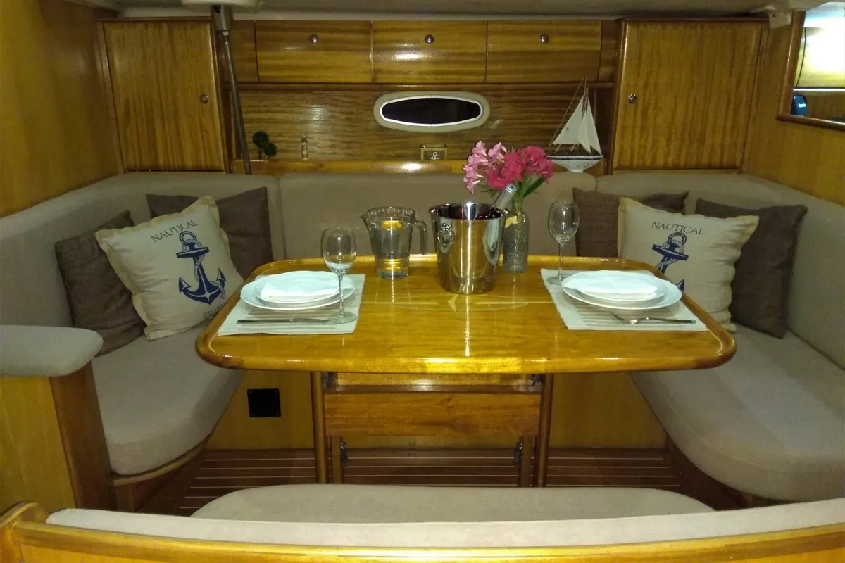 Salon of Chronos, a Bavaria 46 sailboat at Port of Avdira, Greece