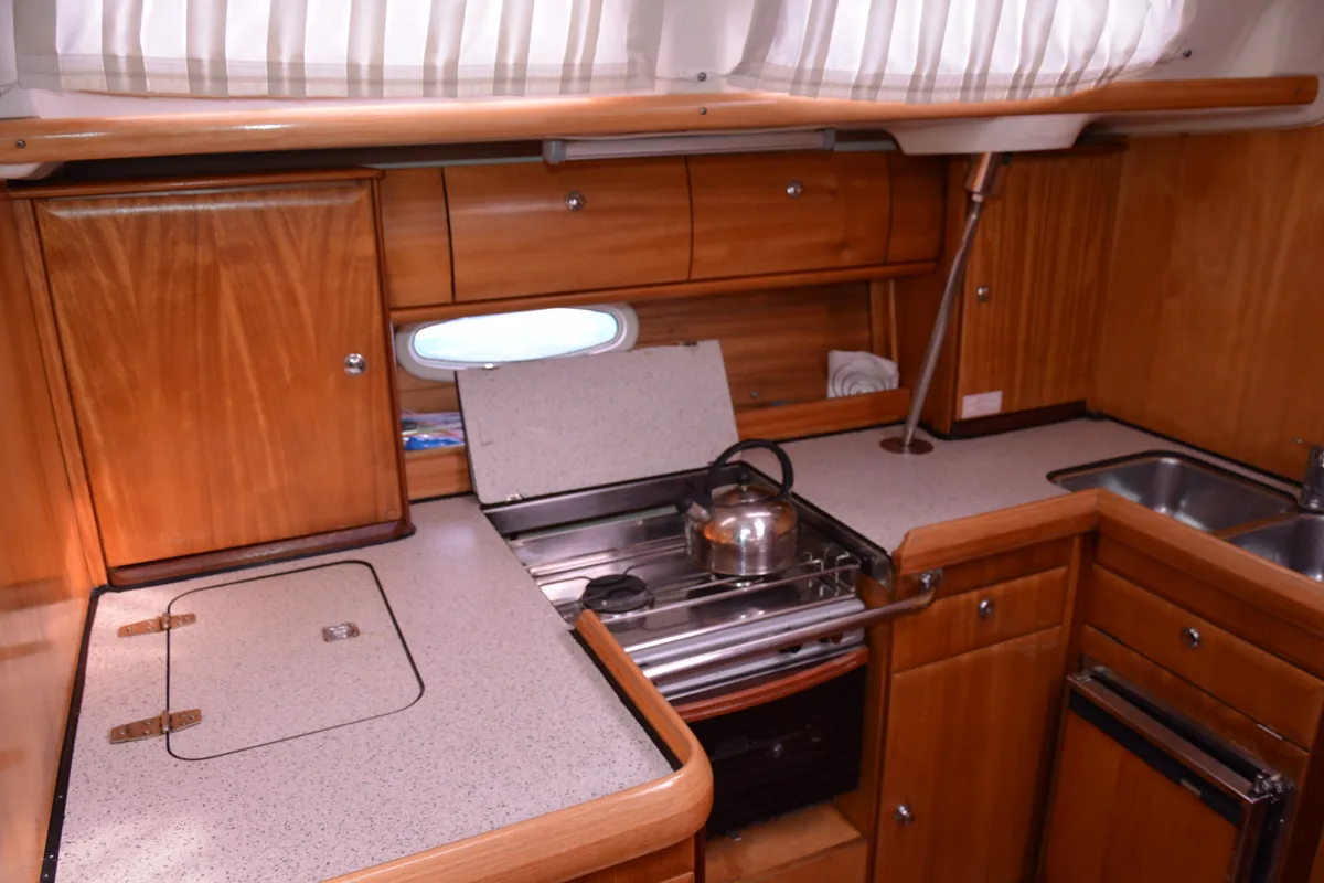 Galley of Chronos, a Bavaria 46 sailboat at Port of Avdira, Greece