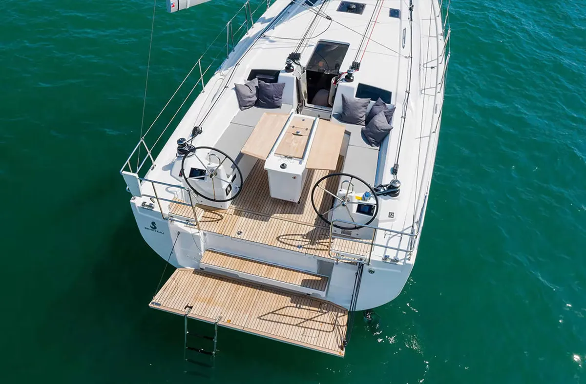 Deck of Sunsail 42 Premium, a Beneteau Oceanis 40.1 sailboat at Road Town, British Virgin Islands