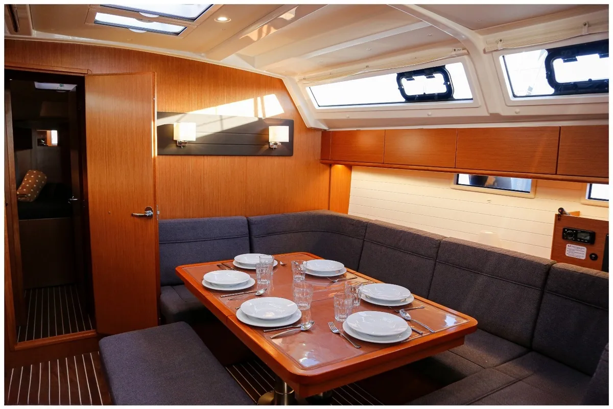 Salon of Tuerredda, a Bavaria Cruiser 46 sailboat at Olbia, Italy