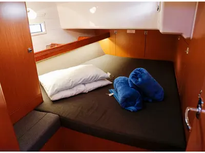 Cabin on Tuerredda, a Bavaria Cruiser 46 sailboat at Olbia, Italy