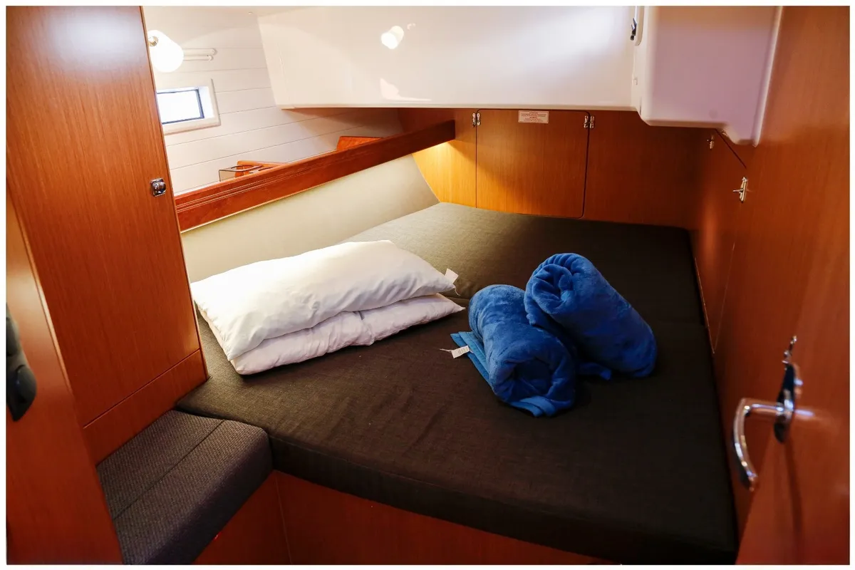Cabin on Tuerredda, a Bavaria Cruiser 46 sailboat at Olbia, Italy