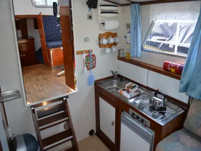 Galley of Perla, a De Drait Doerak 850 AK motorboat at Drachten, Netherlands