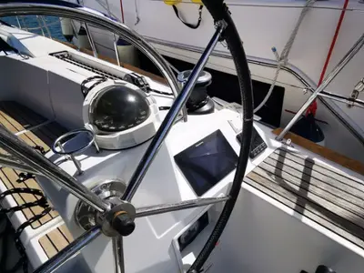 Phat Dolphin, a Jeanneau Sun Odyssey 479 sailboat at Ribishi, Saint Vincent and the Grenadines