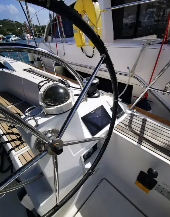 Phat Dolphin, a Jeanneau Sun Odyssey 479 sailboat at Ribishi, Saint Vincent and the Grenadines