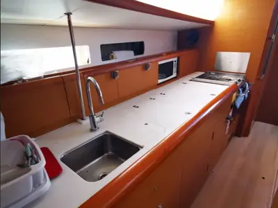 Galley of Phat Dolphin, a Jeanneau Sun Odyssey 479 sailboat at Ribishi, Saint Vincent and the Grenadines