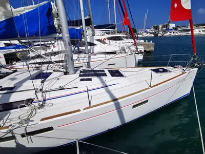 Phat Dolphin, a Jeanneau Sun Odyssey 479 sailboat at Ribishi, Saint Vincent and the Grenadines