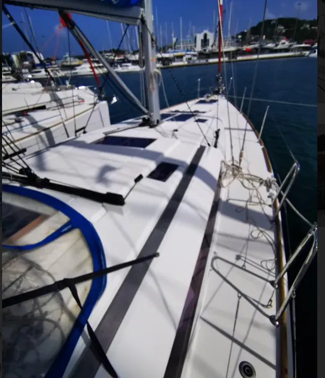 Phat Dolphin, a Jeanneau Sun Odyssey 479 sailboat at Ribishi, Saint Vincent and the Grenadines