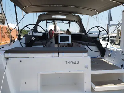 Cockpit of Thymus, a Dufour 430 sailboat at Olbia, Italy