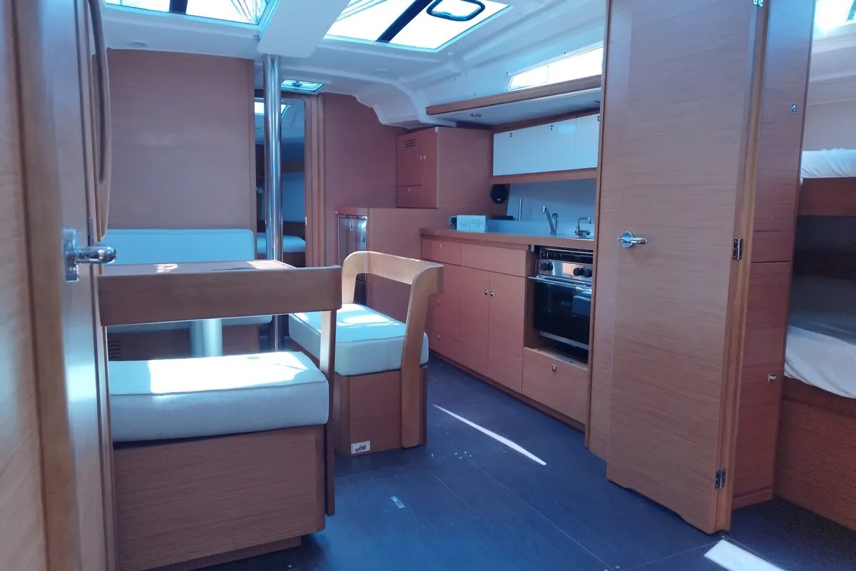 Salon of Thymus, a Dufour 430 sailboat at Olbia, Italy