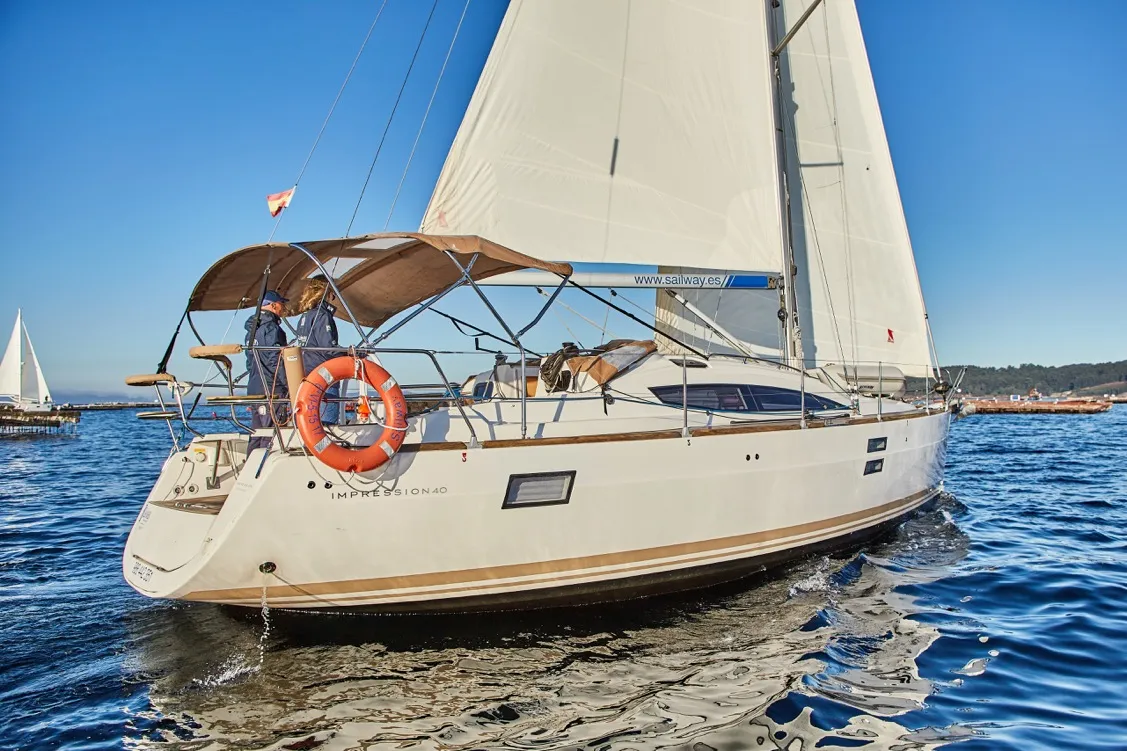 Exterior view of Amistad, a Elan Impression 40 sailboat at Vigo, Spain