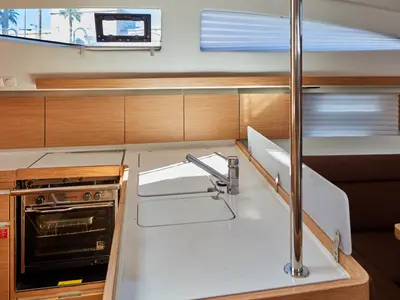 Galley of Amistad, a Elan Impression 40 sailboat at Vigo, Spain