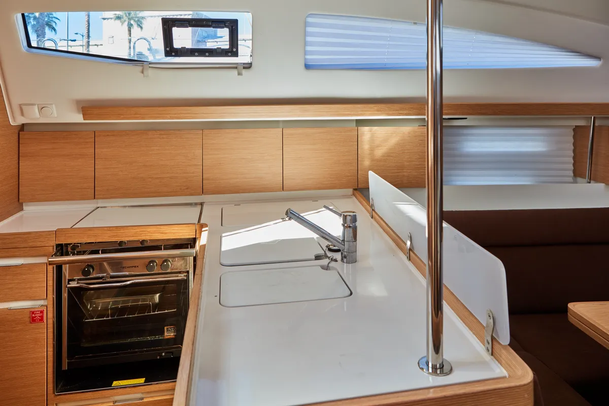 Galley of Amistad, a Elan Impression 40 sailboat at Vigo, Spain