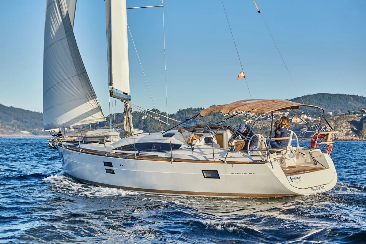 Exterior view of Amistad, a Elan Impression 40 sailboat at Vigo, Spain