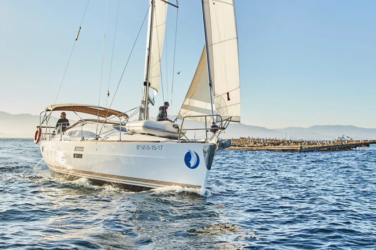 Exterior view of Amistad, a Elan Impression 40 sailboat at Vigo, Spain