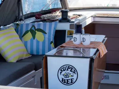 Cockpit of Super Bee, a Dufour 41 sailboat at Jezera, Croatia