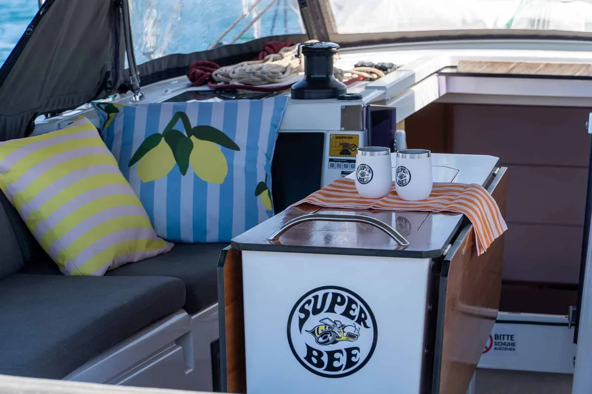 Cockpit of Super Bee, a Dufour 41 sailboat at Jezera, Croatia